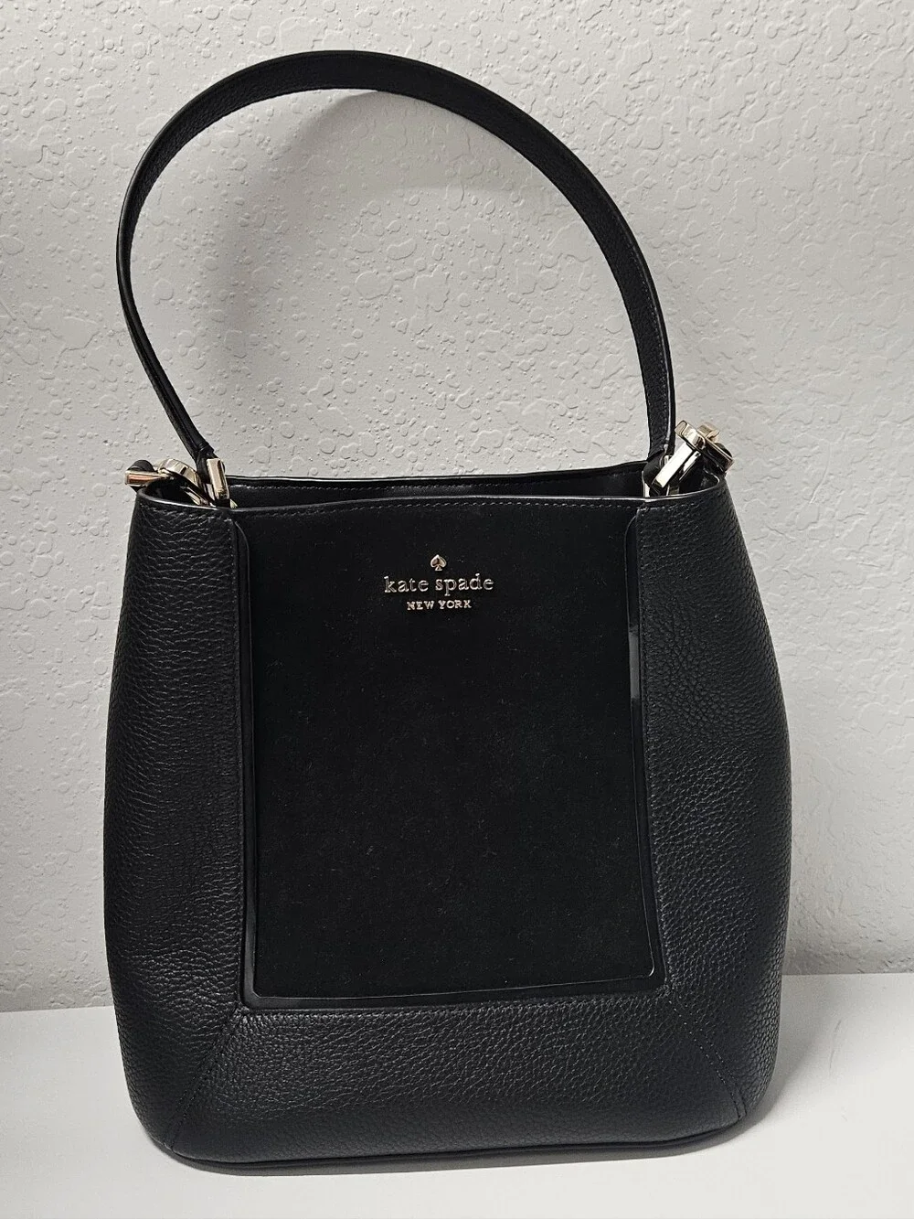 Kate Spade Black Pebbled Leather & Suede Crossbody Bag With Gold Hardware